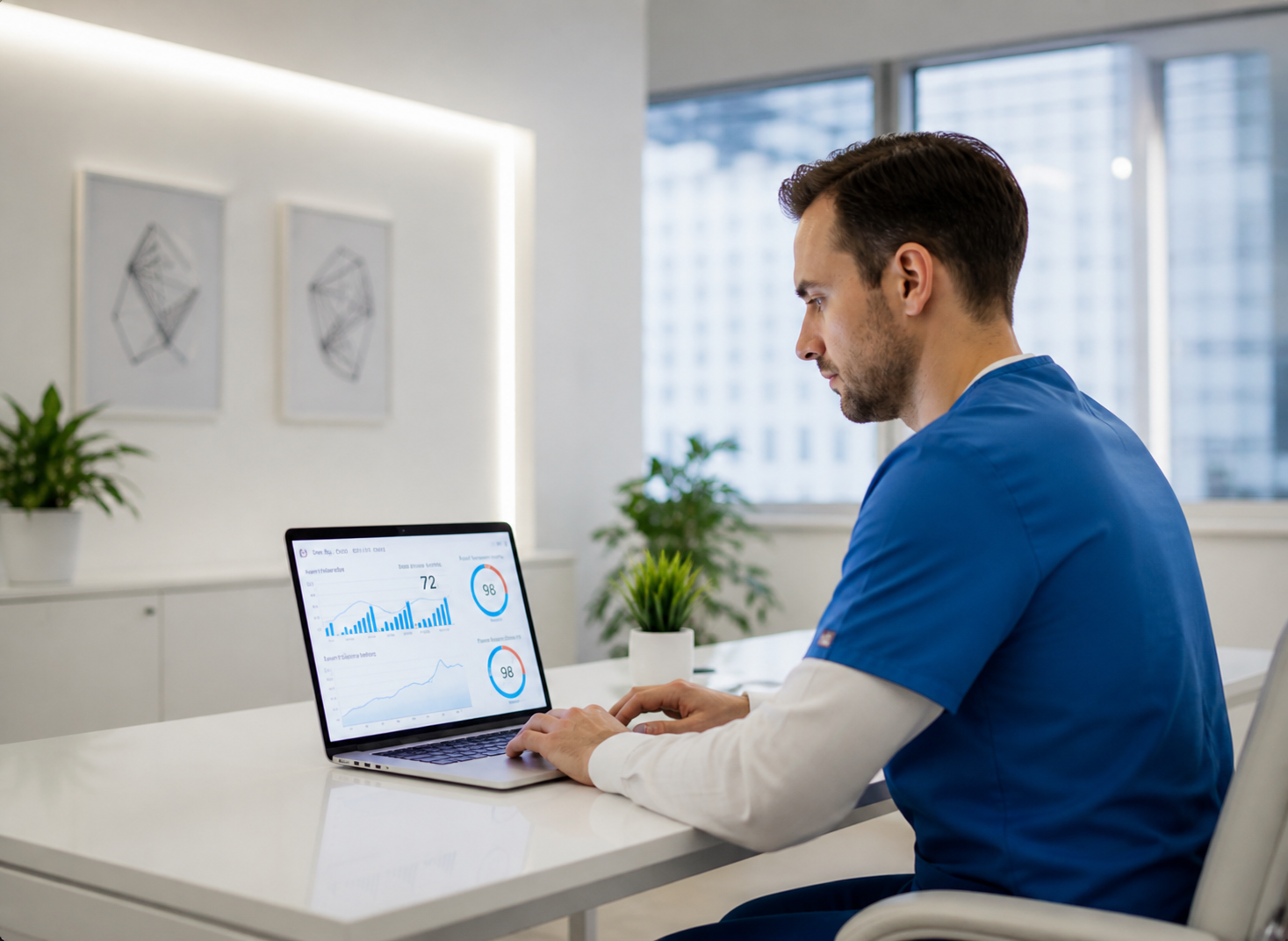 Clinician using a laptop for virtual care